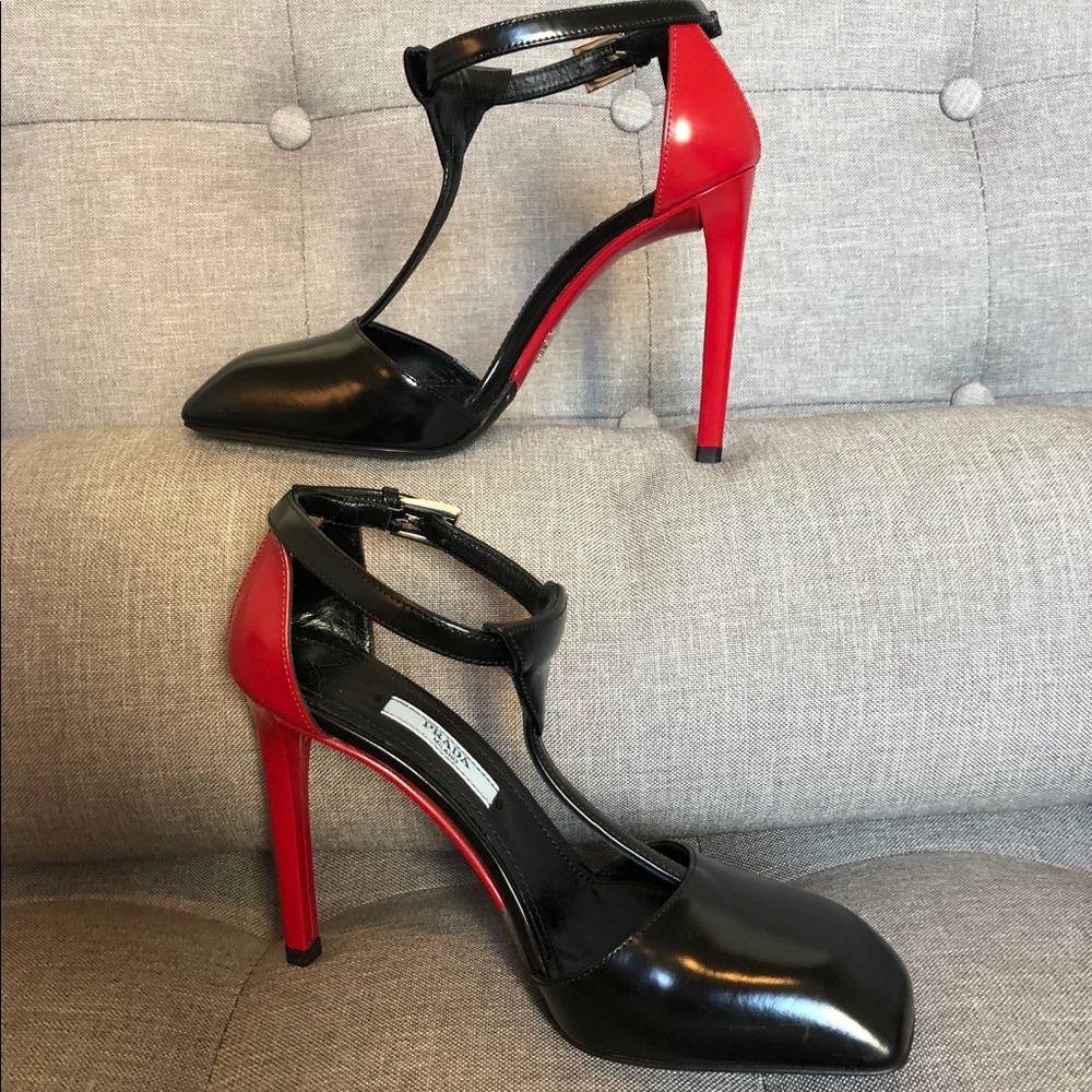 Prada T-strap Red Bottom Heels 35